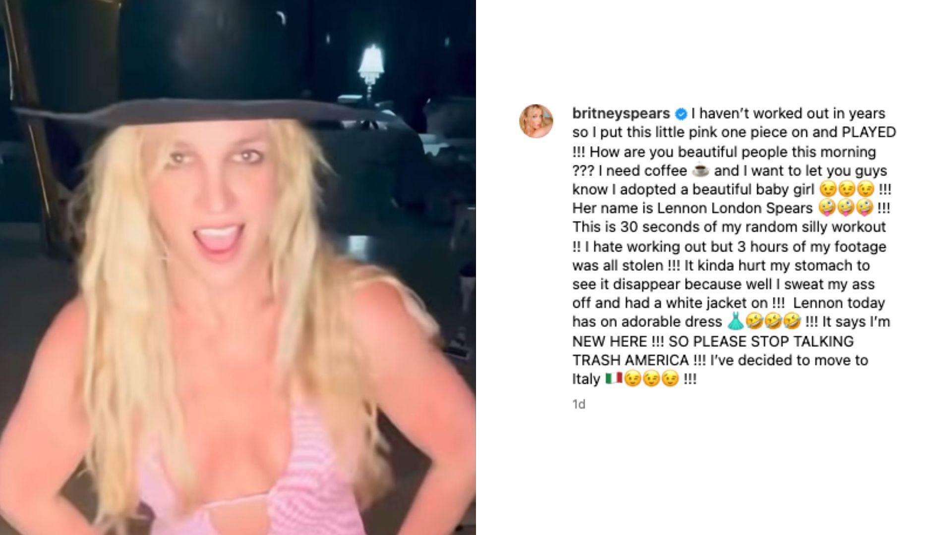 Britney Spears' Instagram post (Image via @britneyspears/Instagram)